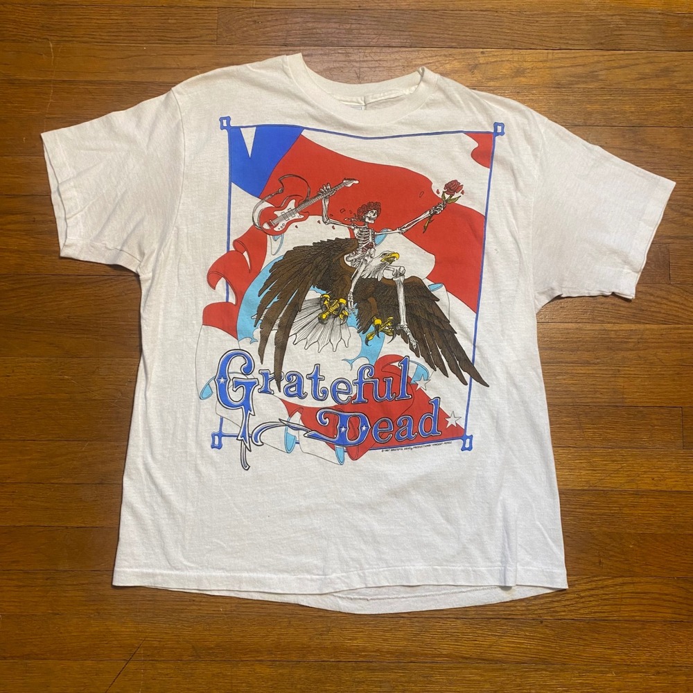 Vintage 1987 Grateful Dead Spring Tour T-Shirt Hanes M Perez Skeleton Eagle USA